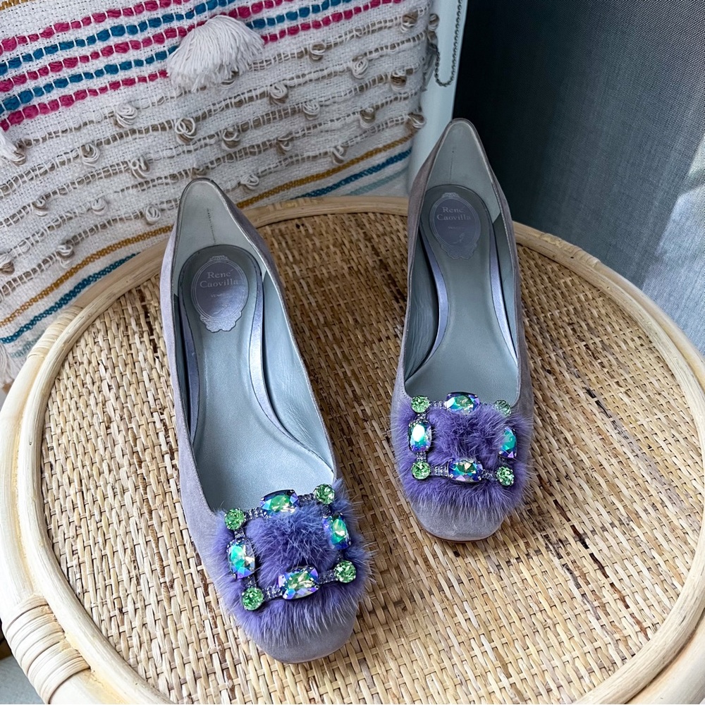 Rene Caovilla Lavender Jeweled Low Block Heels Women’s Size 40.5 - Picture 3 of 9